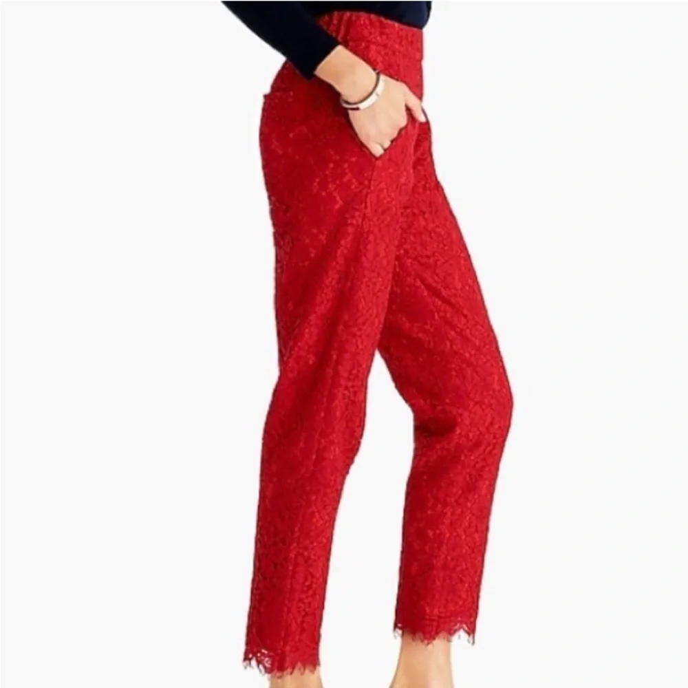 J. Crew Red Floral Lace Easy Ankle Pant Size 6